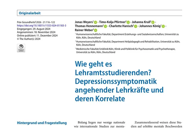 Erste Seite der Veröffentlichung zum Beitrag „Wie geht es Lehramtsstudierenden? Studie zu depressiven Symptomen“