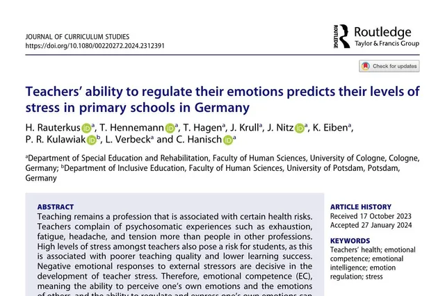 Erste Seite der Veröffentlichung zum Beitrag „Emotionsregulation schützt Lehrkräfte vor Stress“