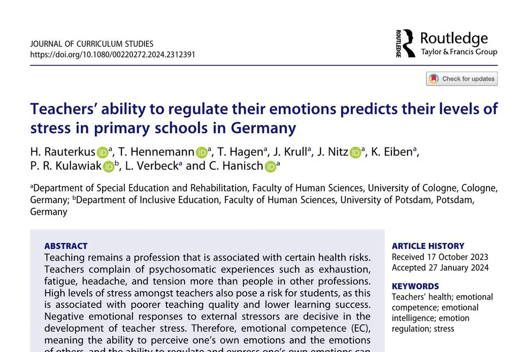 Erste Seite der Veröffentlichung zum Beitrag „Emotionsregulation schützt Lehrkräfte vor Stress“