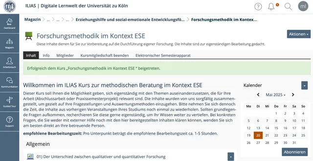 Startseite des ILIAS-Kurses zum Thema Forschungsmethodik