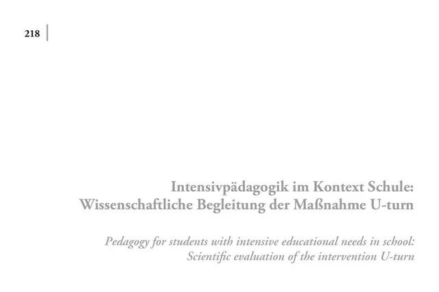 Erste Seite der Veröffentlichung zum Beitrag „Intensivpädagogik in der Schule: wissenschaftliche Begleitung von U-turn“
