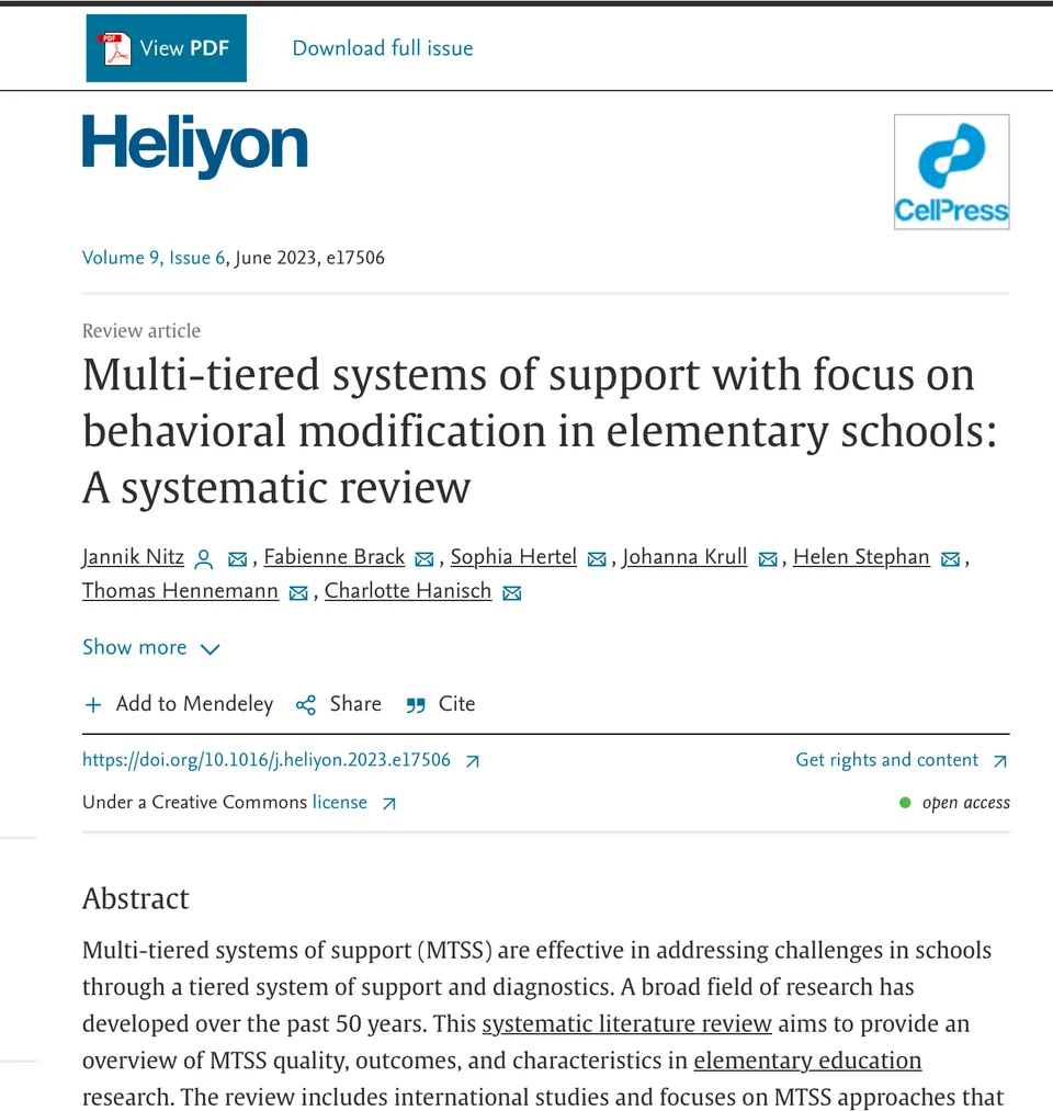 Titelseite des systematischen Reviews zu Multi-tiered Systems of Support (MTSS) in Grundschulen