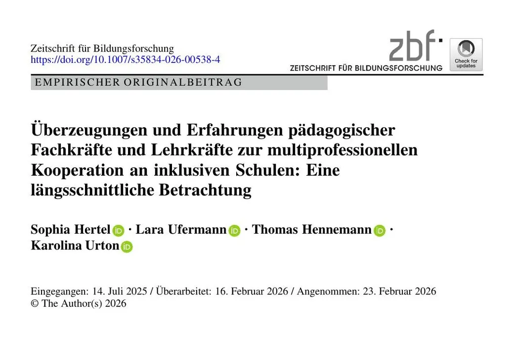 Erste Seite der Veröffentlichung zum Beitrag „Multiprofessionelle Kooperation an inklusiven Schulen im Längsschnitt“