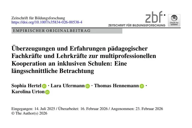 Erste Seite der Veröffentlichung zum Beitrag „Multiprofessionelle Kooperation an inklusiven Schulen im Längsschnitt“