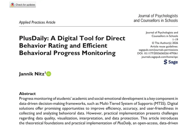 Erste Seite der Veröffentlichung zum Beitrag „PlusDaily: digitales Direct Behavior Rating für die Schule“