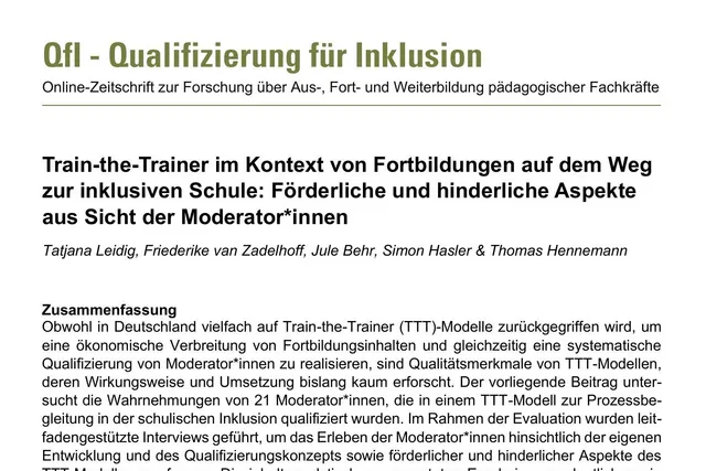 Erste Seite der Veröffentlichung zum Beitrag „Train-the-Trainer auf dem Weg zur inklusiven Schule“